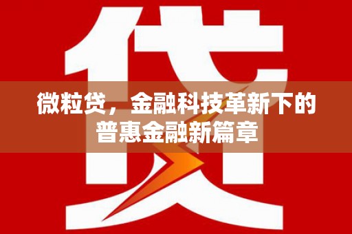 左镇微粒贷，金融科技革新下的普惠金融新篇章